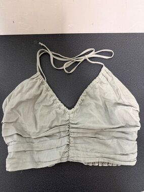 Urban Renewal Sage Green Ruched Halter Crop Top